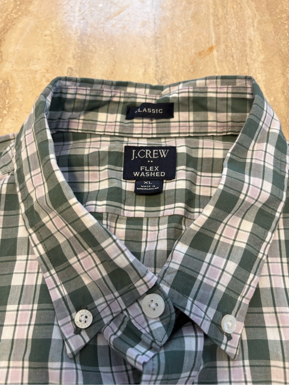 J.Crew Flex Washed Mens XL Classic Fit Plaid Button Down Shirt Green Purple
